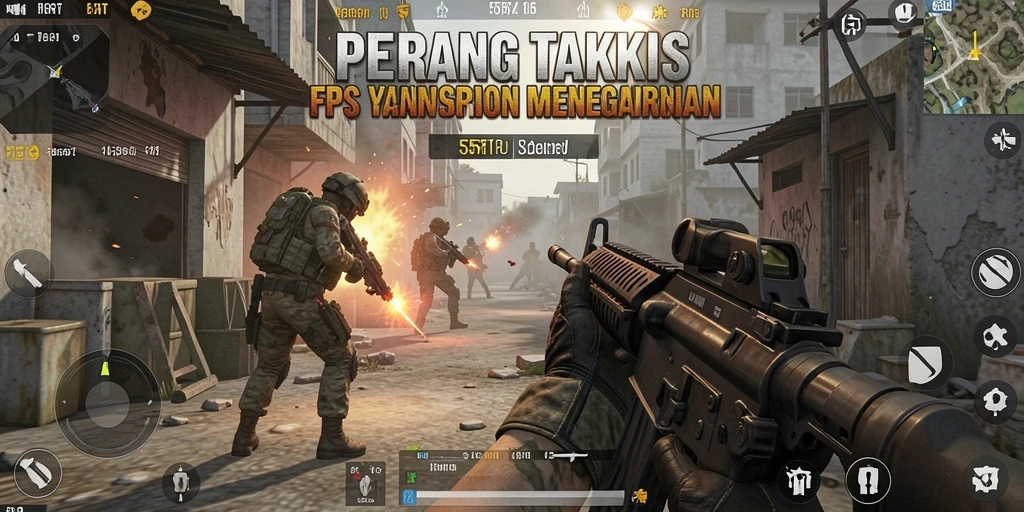 Tangkapan layar 55RT menampilkan aksi tembak-menembak yang seru.