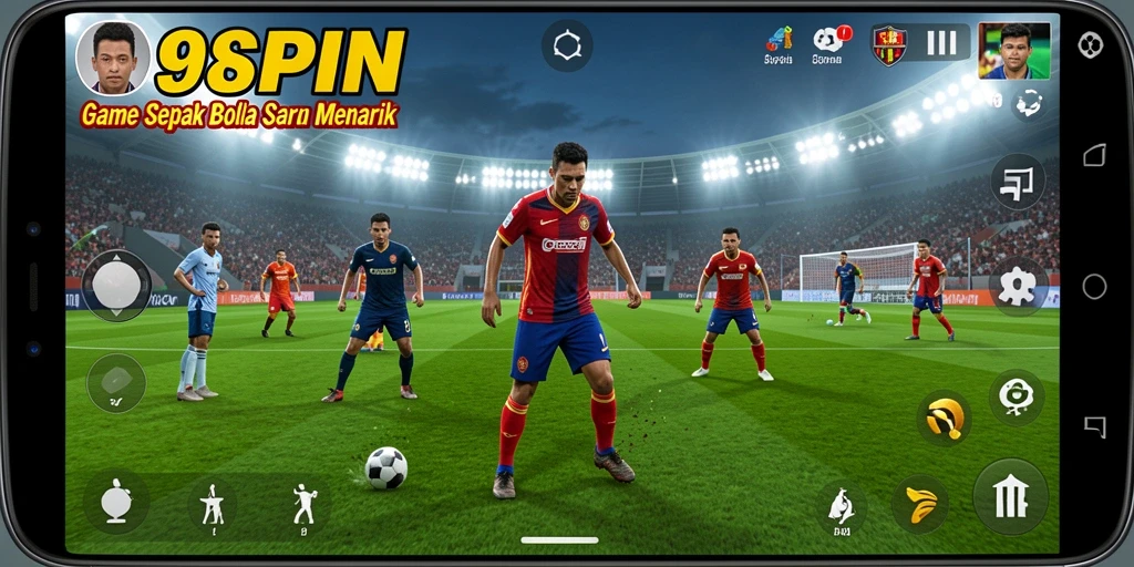 Screenshot gameplay 98SPIN menunjukkan aksi sepak bola yang mendebarkan.