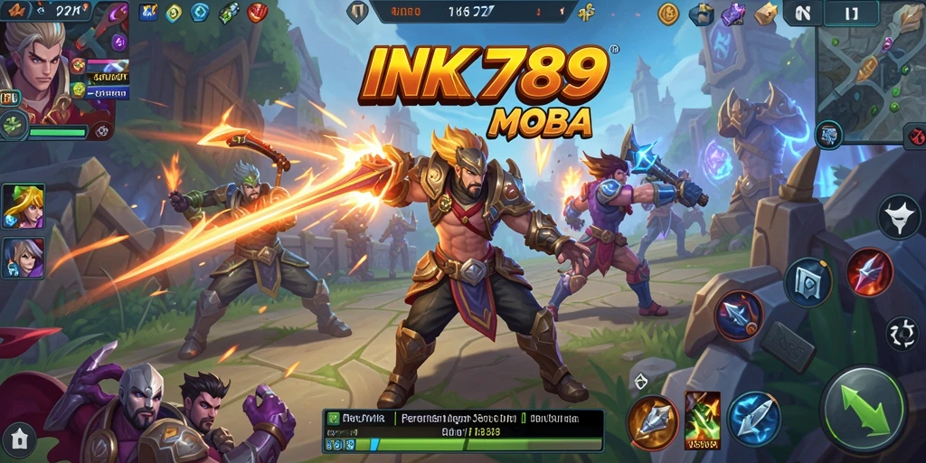 Screenshot utama INK789 menampilkan aksi intens dalam pertempuran MOBA.
