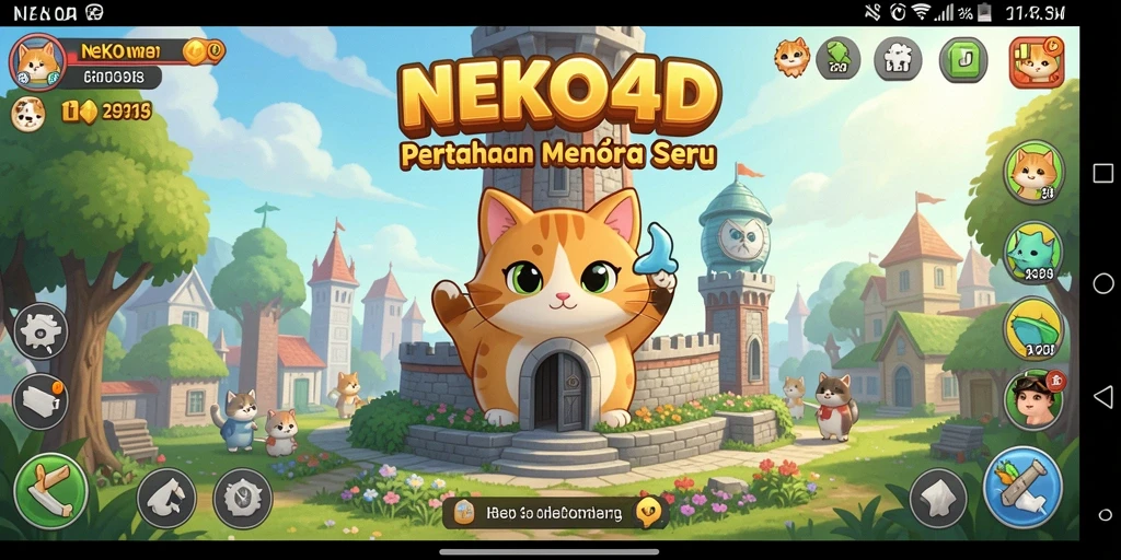 Tampilan gameplay NEKO4D yang penuh warna dan menantang di dunia Tower Defense.